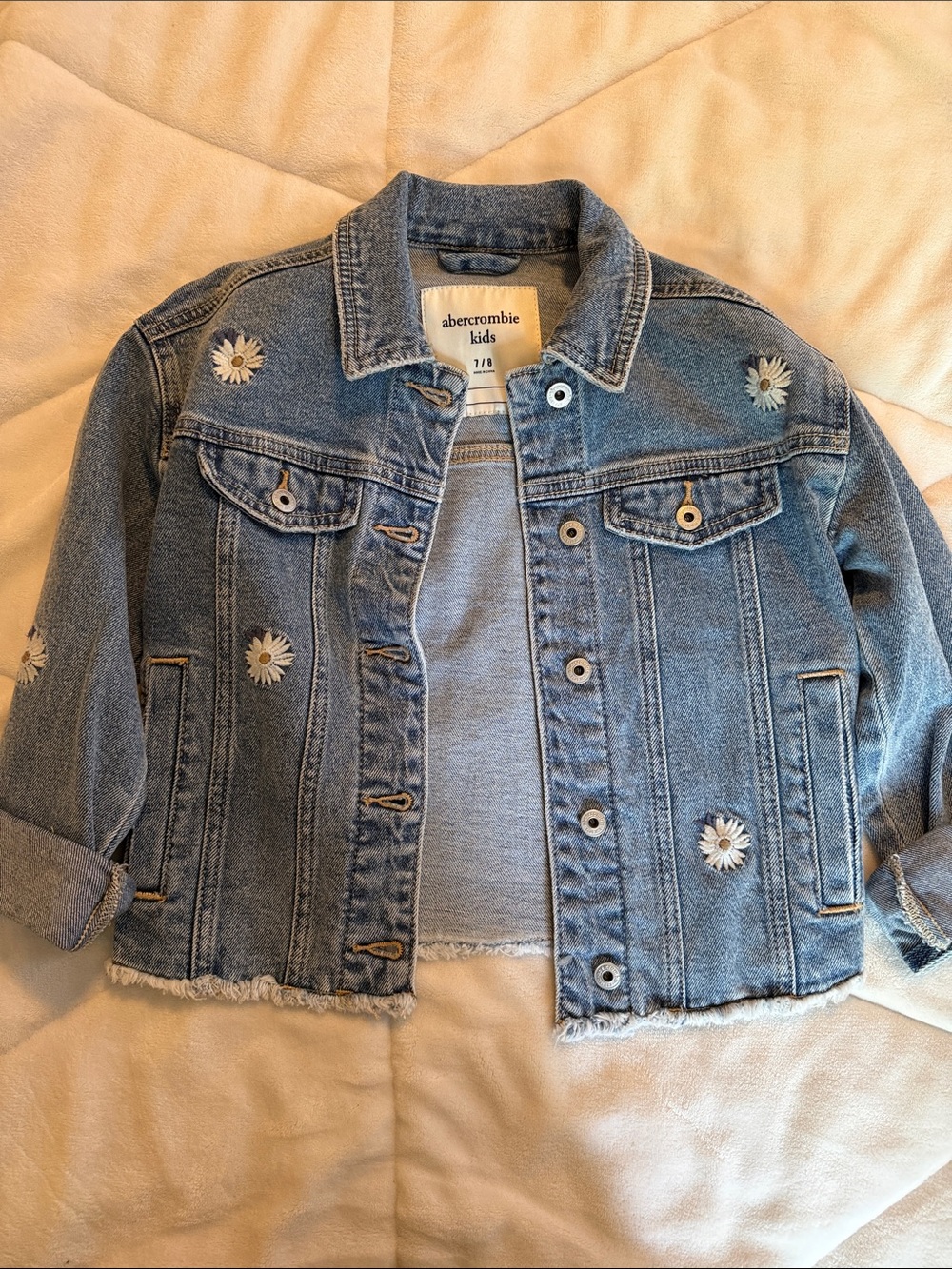 abercrombie kids Blue Denim Jacket with Daisy Appliqués
